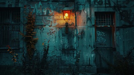 Beneath the flickering glow of a broken streetlamp, they found beauty in the forgotten corners of the city, where graffiti whispered secrets of rebellion and resilience. - obrazy, fototapety, plakaty