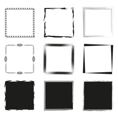 Assorted square frames collection. Hand-drawn borders. Vector illustration. EPS 10.