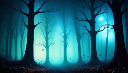 dark and mysterious Magical starlit forest with gl (7) - obrazy, fototapety, plakaty