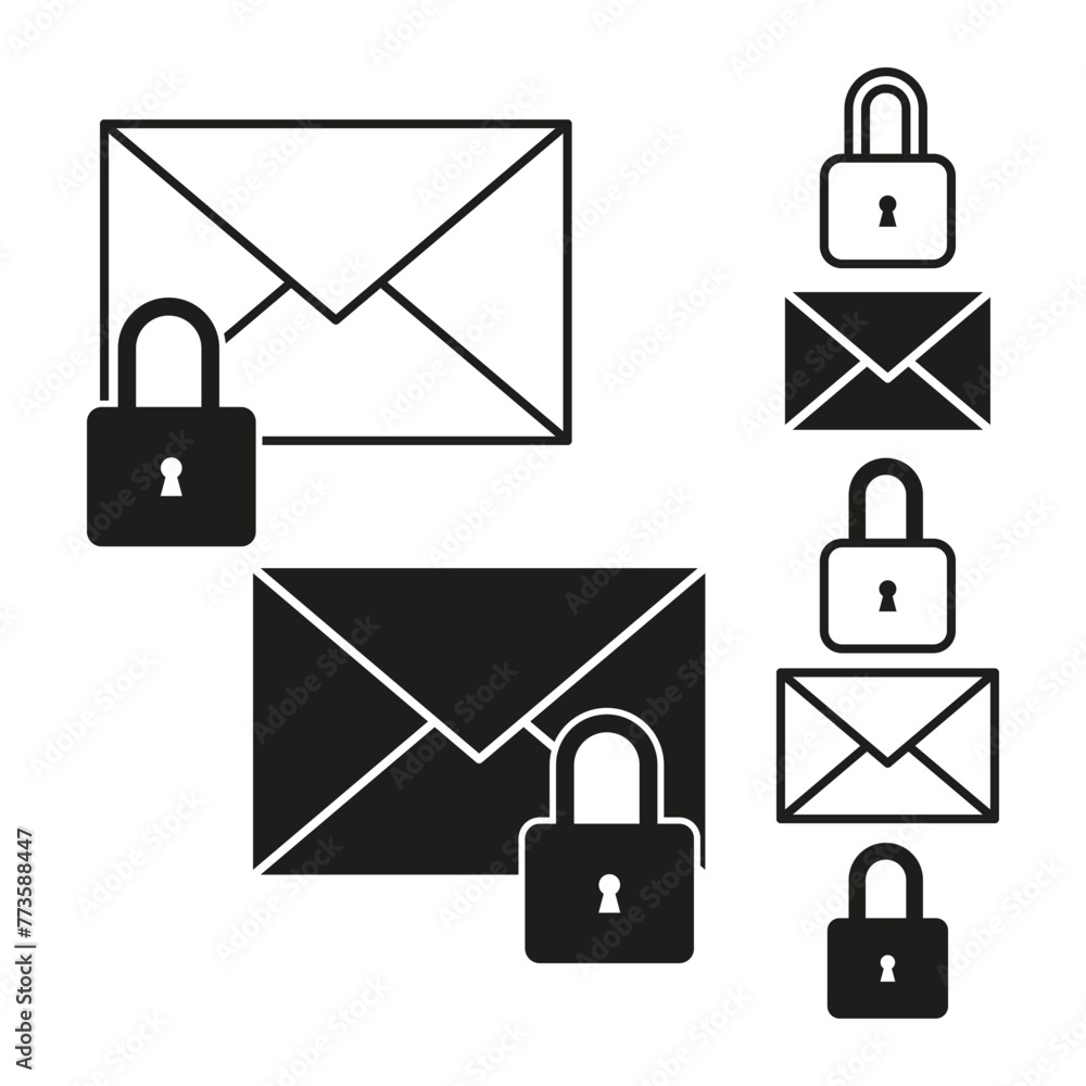 Poster email security icon set. envelope with lock symbols. secure communication concept. privacy protectio