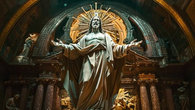 jesus christ statue sculpture inside a christian church Generative AI 