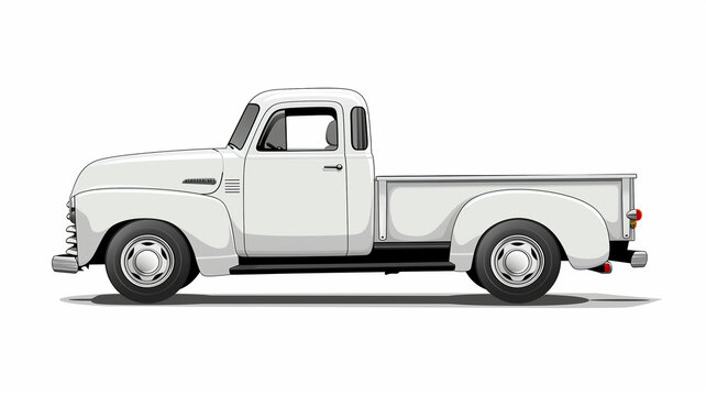 white truck with blank white side, clip art style, white background