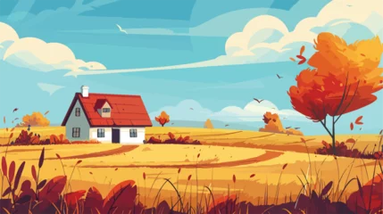 Rolgordijnen Background scene with housese in the field illustra © visual
