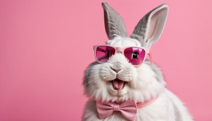 Ostern, Osterhase mit pinker Sonnenbrille und Schleife