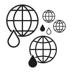 Global water conservation icons. World with water drops. Vector illustration. EPS 10.