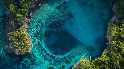 Dean's Blue Hole on Long Island, Bahamas, is revealed in an aerial top-down view