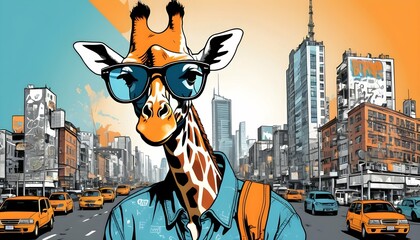 T Shirt Design Hipster Giraffe Wearing Sunglasse