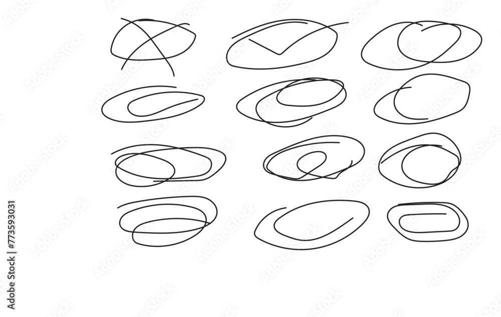 Poster handdrawn doodle grunge circle highlights. pencil vector scratch. scribble lines set, rough draft sk