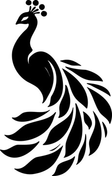 Paon style logo, design plat isol&eacute; en noir sur fond transparent