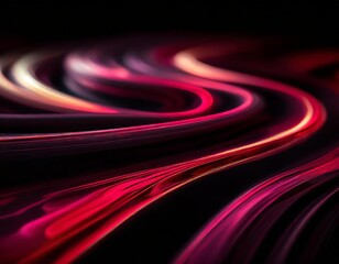 Luminous neon shape wave, abstract light effect vector illustration. Wavy glowing bright flowing curve lines, magic glow energy stream motion with particle isolated on transparent black background.