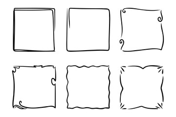collection frames, hand drawn ink elements on white background