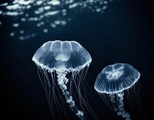 Fototapeta premium Large jellyfish in blue, clear sea water.