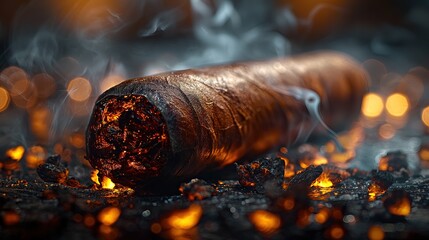 Smoldering Cigar on Ember Background