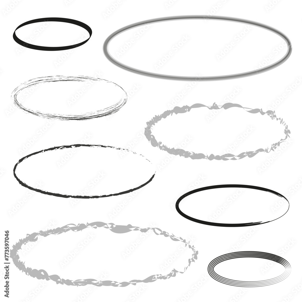 Poster assorted oval frames set. diverse elliptical borders collection. circle edge variations. decorative 