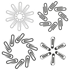 Circular paperclip patterns. Office supply design elements. Vector illustration. EPS 10.