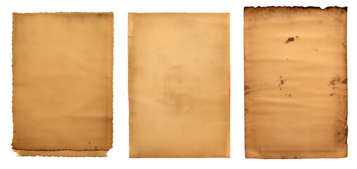 closeup Set of old vintage medival papers PNG isolated on a white and transparent background - antique old sheet rustic war document