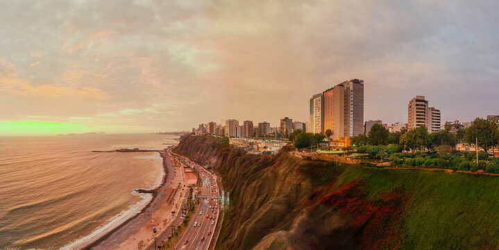 larcomar cliff at sunset in lima peru