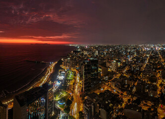 Capital of Peru: Lima coastline skyline by night showing miraflores neighbourhood