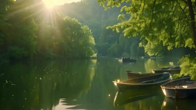 video along the beautiful river in the forest by boat