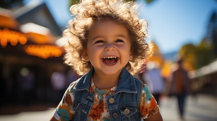 Happy Toddler Laughing Outdoors on a Sunny Day