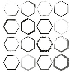 Assorted hexagon frames collection. Geometric border designs. Vector illustration. EPS 10. - obrazy, fototapety, plakaty