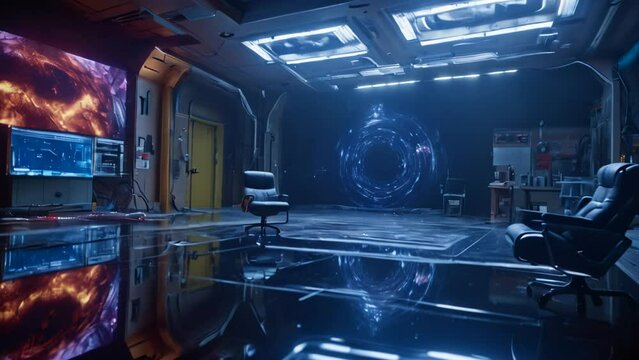 cinematic sci fi shot inside futuristic spaceship