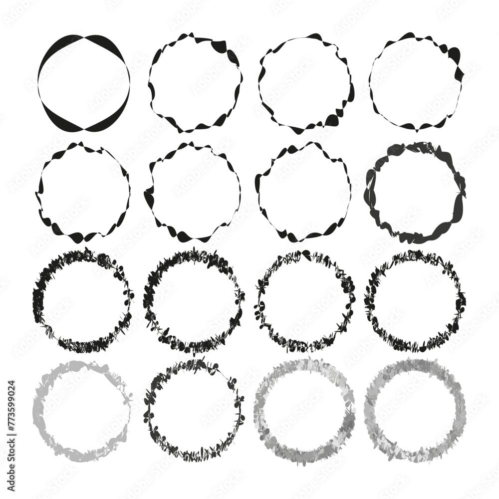 Poster assorted circular frames set. varied round borders collection. circle edge patterns. decorative ring