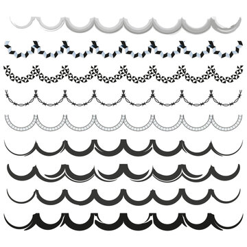 Set of decorative wave borders. Seamless design elements. Vector illustration. EPS 10.