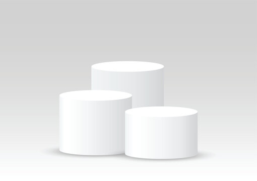 Three white blank podiums stand to show products on whitebackground, Vector illustration.