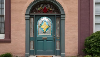 A vintage door with a stained glass window in a historic district   (3)