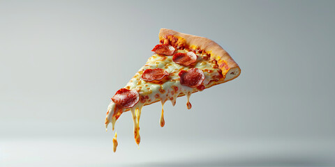 slice of pepperoni pizza floating in the air, generative AI