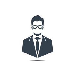 Businessman silhouette icon. Professional male avatar with glasses, symbol of professionalism, corporate identity, for business materials such as business cards, websites.