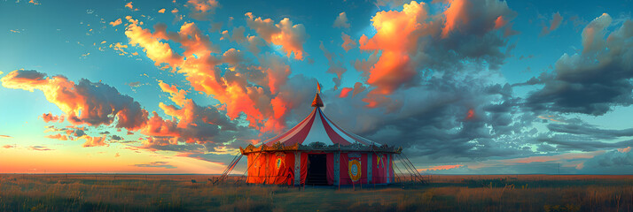 Amid the Clouds, a Novel Sight Unfolds A Circus ,
Circus tent in a fog
 - obrazy, fototapety, plakaty