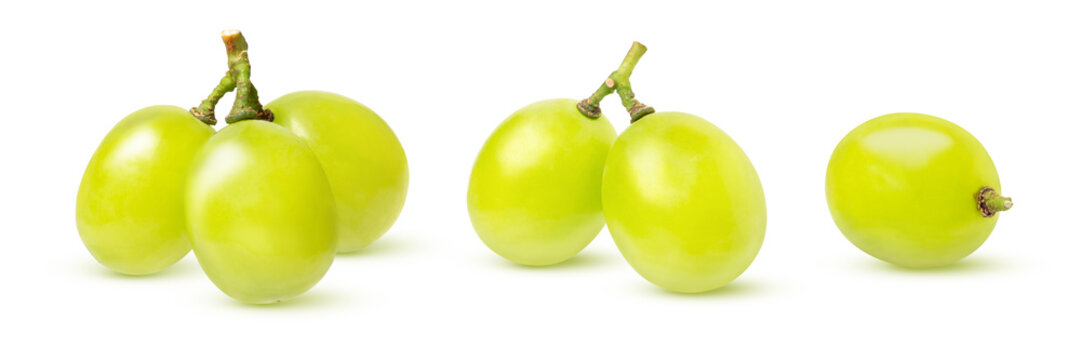 Set of green grapes isolated on white background.