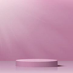 Pink podium or pedestal with spotlight. Vector