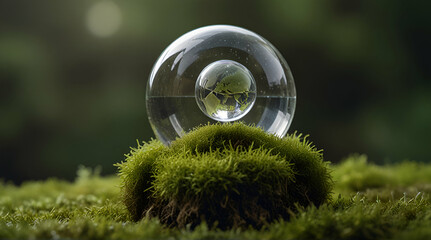 crystal globe placed on moss esg icon for environment society and governance sustainable.generative.ai