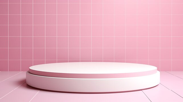 Pink colored podium dor product display. 