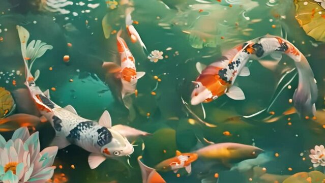 video  video view of koi fish swimming in a blue pond 