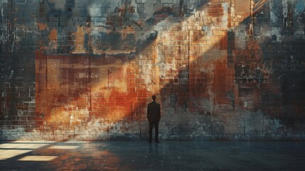 Obraz premium Against a backdrop of weathered brick walls, a visionary CEO unveils their groundbreaking vision for the future.