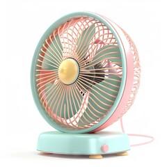 3D render clay style of multicolor pastel a retro electric fan isolated on white background