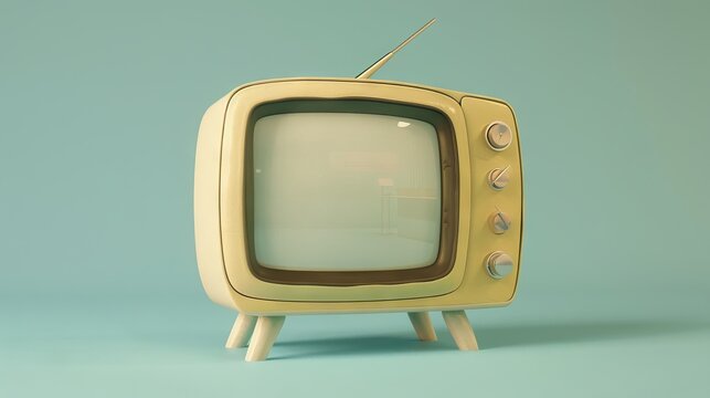 3D clay render of a retro TV, pristine and isolated on a white backdrop, high-res and detailed