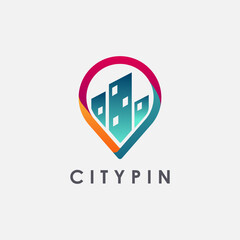Fototapeta premium City building Map Pin logo icon vector template on white background