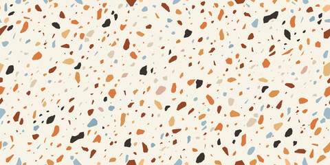 Terrazzo mosaic tile pattern, terazzo ceramic marble floor texture, terazo stone background. Vector seamless pattern of white terrazzo tile with color rock fragments. Wall and floor decor background