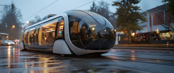 futuristic self-driving electric bus high technology. Created with generative AI.	 - obrazy, fototapety, plakaty