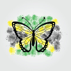 beautiful butterfly on jamaican color flag background vector illustration