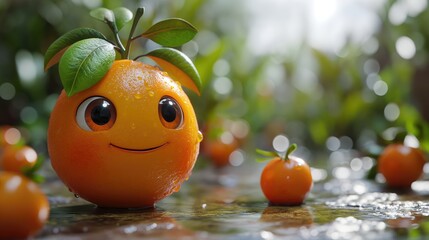 Cute happy smiling orange character. Created with Generative AI.
