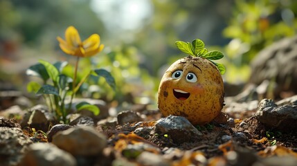 Happy cute smiling potato. Created with Generative AI.	