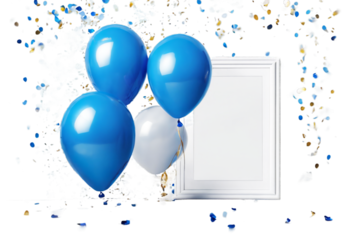 frame confetti balloons background white blue little balloon celebration colours party illustration card greeting grand opening template sale luxury deco
