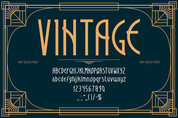 Art deco font, retro romantic typeface and art nouveau type, vector elegant english alphabet. Classic vintage font of retro type or luxury premium typeface letters, classy typography in art deco style - 773610688