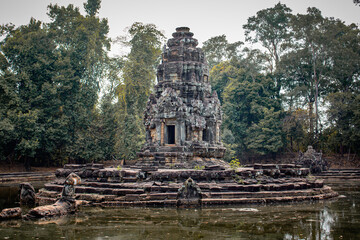 The ancient pagoda of Neak Poan in Siem Reap, Cambodia that located on the island